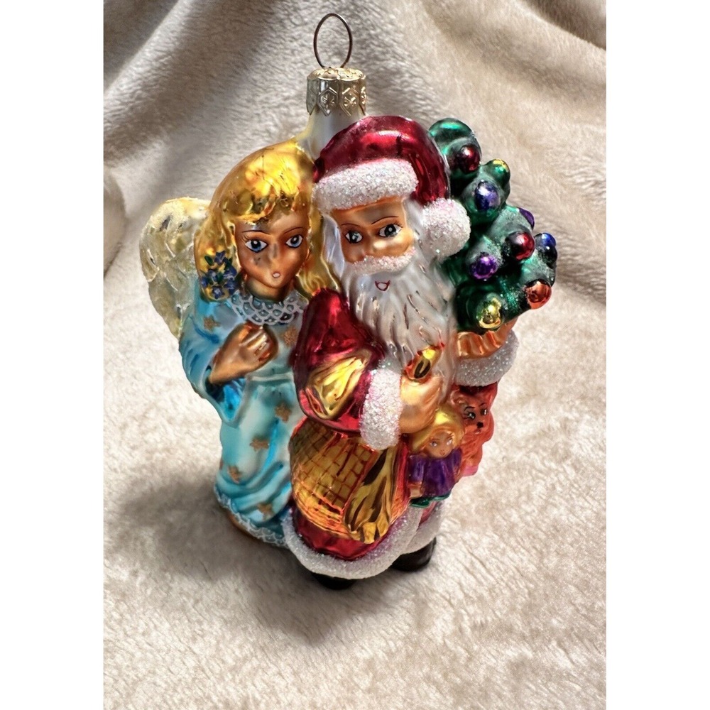 Christopher Radko Whispers Of Joy Ornament Santa and Angel Glass Christmas